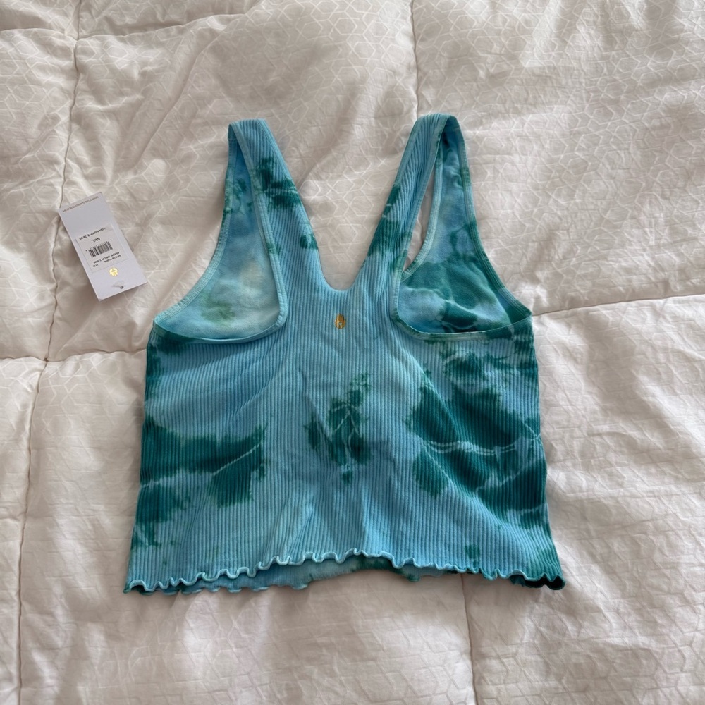 Spiritual Gangster Teal Green Tie-Dye Ribbed Crop Tank - Picture 3 of 5